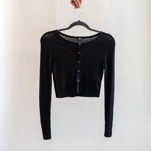UNIQLO Black Ribbed Longsleeve Croptop Sweater Cardigan